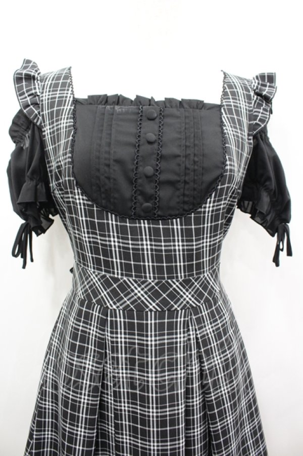 画像2: Secret Honey / チェックジャンスカドッキングデザインワンピース  黒Ｘ白チェック I-26-04-06-060-CA-OP-SA-ZI (2)