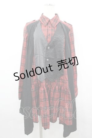 画像: ALGONQUINS / ベスト重ね着風シャツワンピース  レッド I-26-04-06-061-AL-OP-SA-ZI