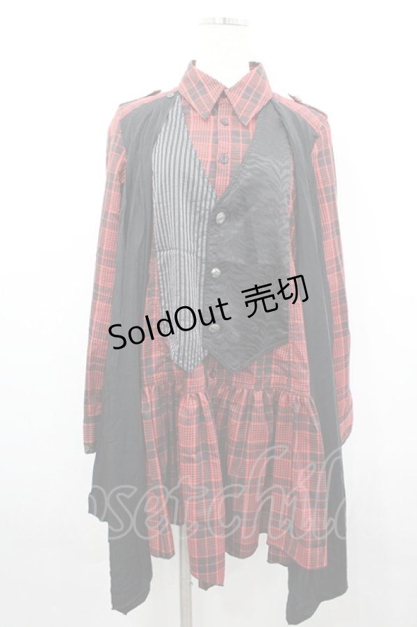 画像1: ALGONQUINS / ベスト重ね着風シャツワンピース  レッド I-26-04-06-061-AL-OP-SA-ZI (1)