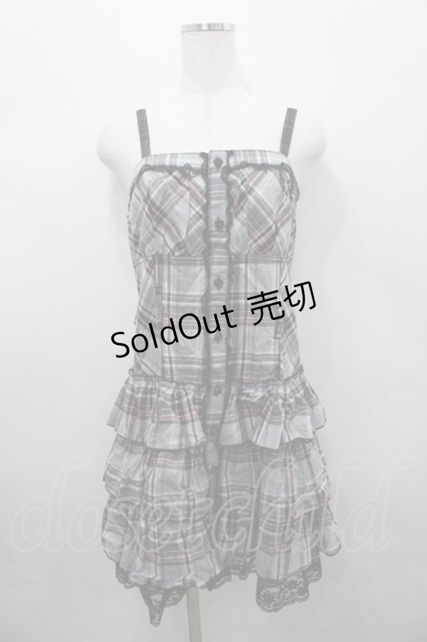 画像1: ALGONQUINS / チェック前開きキャミソールワンピース  グレー×ピンク I-26-04-06-065-AL-OP-SA-ZI (1)