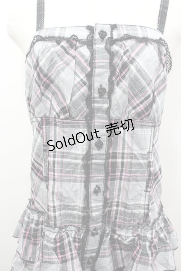 画像2: ALGONQUINS / チェック前開きキャミソールワンピース  グレー×ピンク I-26-04-06-065-AL-OP-SA-ZI (2)