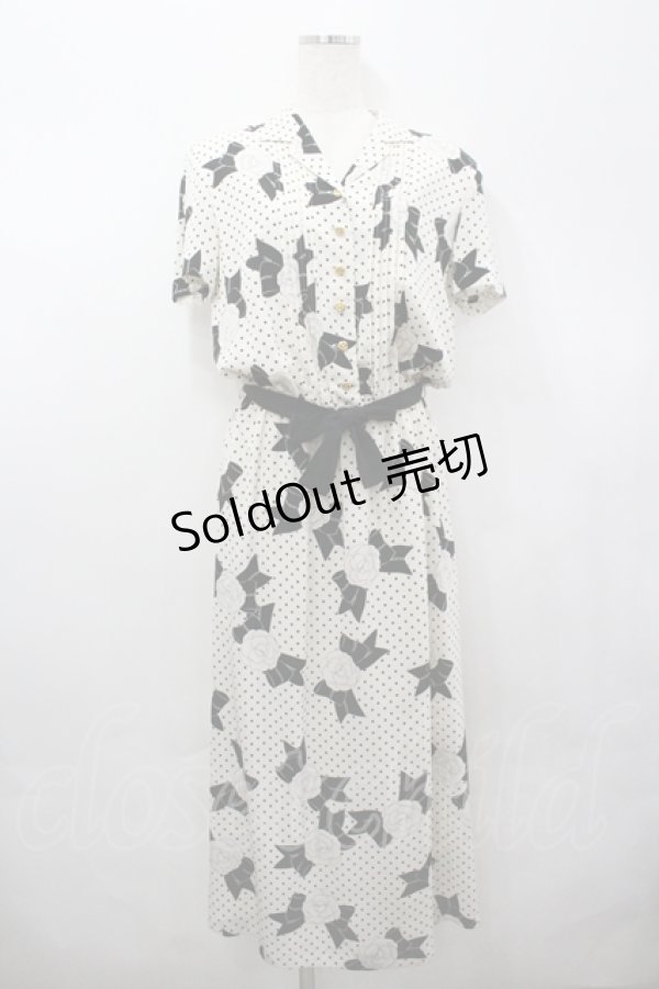 画像1: INGEBORG / カメリアドット開襟ワンピース  オフ×黒 I-26-04-06-071-LO-OP-TE-ZI (1)