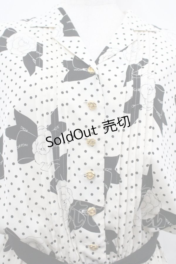 画像2: INGEBORG / カメリアドット開襟ワンピース  オフ×黒 I-26-04-06-071-LO-OP-TE-ZI (2)