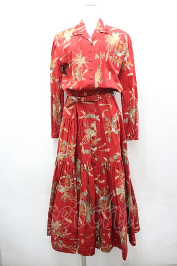 画像1: INGEBORG / ひまわり&とうもろこしプリントワンピース  赤 I-26-04-06-072-LO-OP-TE-ZI (1)