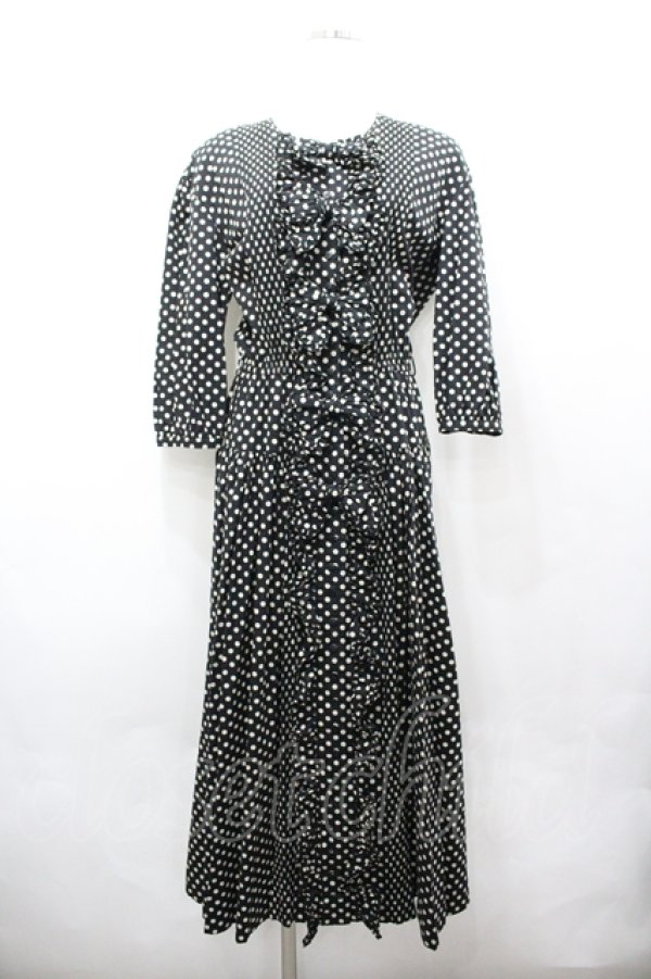 画像1: INGEBORG / ドットリボン長袖ワンピース  黒×白 I-26-04-06-073-LO-OP-TE-ZI (1)