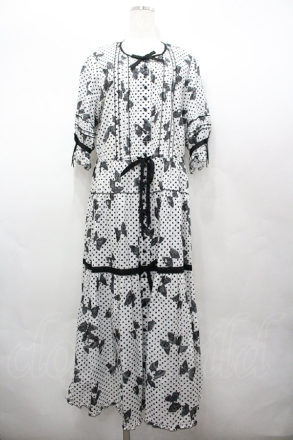 画像1: PINK HOUSE / 水玉りぼんプリントワンピース  白Ｘ黒 I-26-04-06-074-LO-OP-SA-ZI (1)