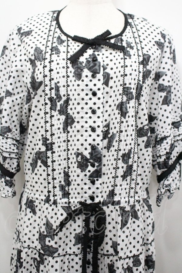 画像2: PINK HOUSE / 水玉りぼんプリントワンピース  白Ｘ黒 I-26-04-06-074-LO-OP-SA-ZI (2)