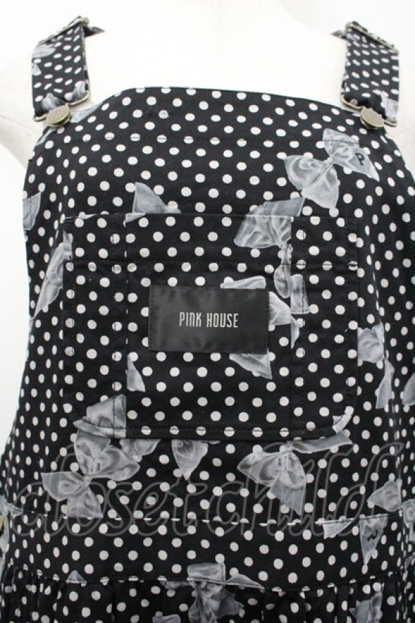 画像2: PINK HOUSE / 水玉リボンジャンパースカート  黒 I-26-04-06-080-LO-OP-SA-ZI (2)
