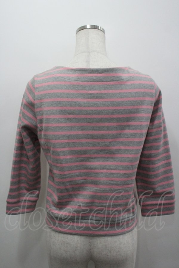 画像3: MILK / ボーダーフロントZIPカーディガン  グレーＸピンク I-26-04-06-009-ML-TO-SA-ZI (3)