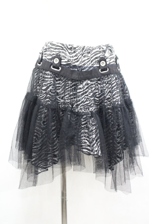画像1: ALGONQUINS / スカルゼブラ柄イレヘムミニスカート  ブラック×ホワイト I-26-04-06-099-AL-SK-SA-ZI (1)