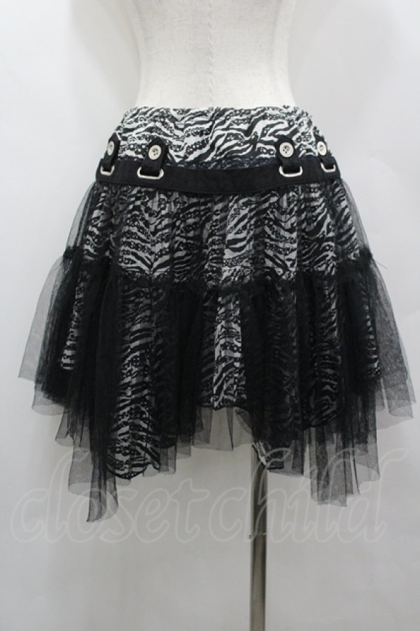 画像3: ALGONQUINS / スカルゼブラ柄イレヘムミニスカート  ブラック×ホワイト I-26-04-06-099-AL-SK-SA-ZI (3)