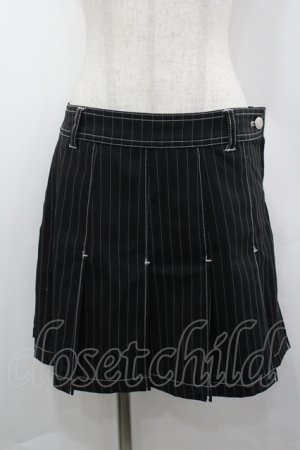 画像: ALGONQUINS / ストライププリーツスカート  ブラック I-26-04-06-101-AL-SK-SA-ZI