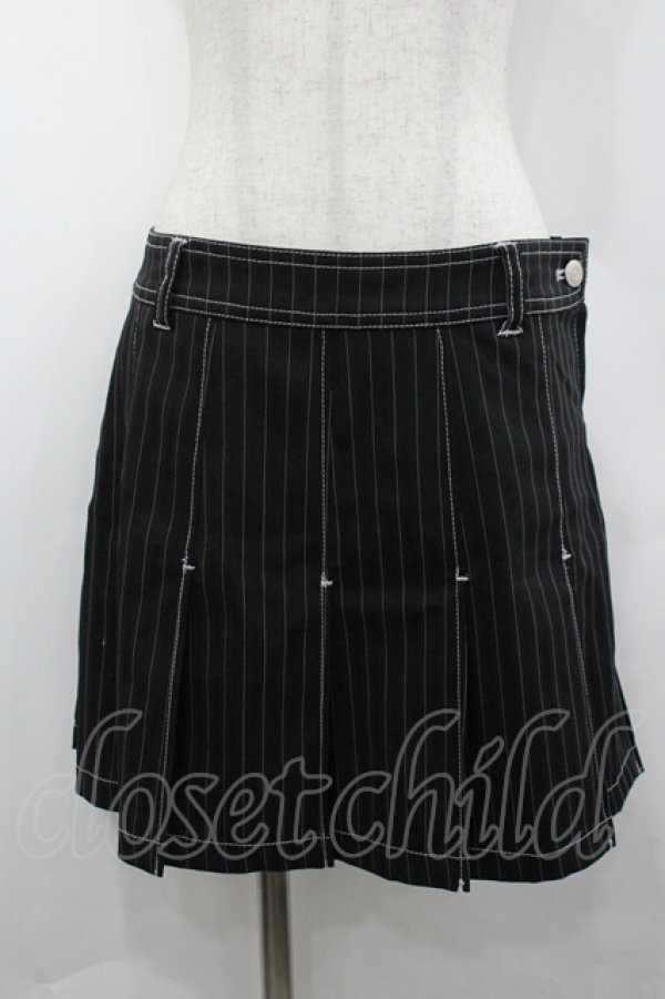 画像1: ALGONQUINS / ストライププリーツスカート  ブラック I-26-04-06-101-AL-SK-SA-ZI (1)