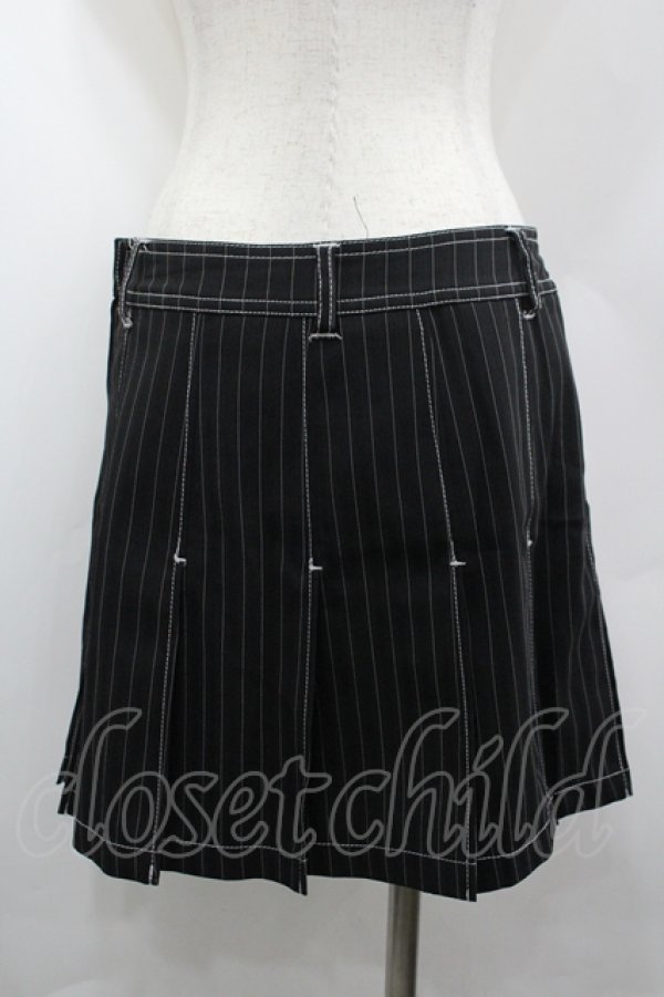 画像2: ALGONQUINS / ストライププリーツスカート  ブラック I-26-04-06-101-AL-SK-SA-ZI (2)