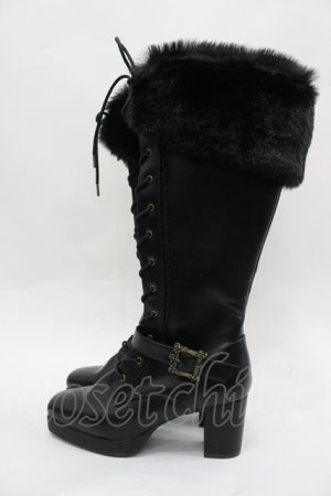 画像: Kurumi Collaboration / ノエル・ド・メモワール レースアップブーツ LL 黒 I-26-04-06-123-GO-SH-SA-ZI