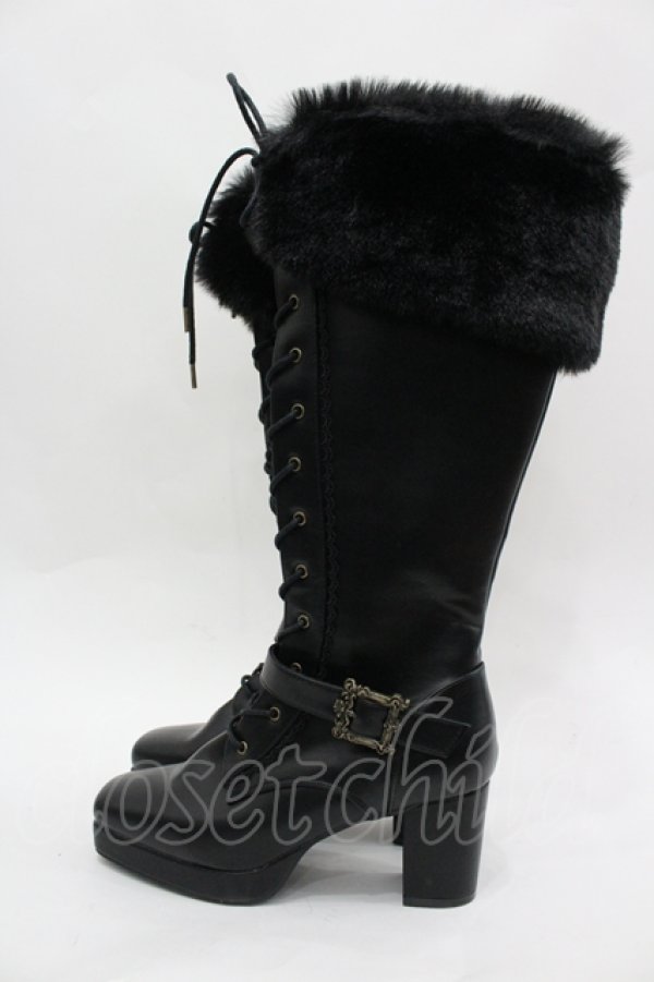 画像1: Kurumi Collaboration / ノエル・ド・メモワール レースアップブーツ LL 黒 I-26-04-06-123-GO-SH-SA-ZI (1)