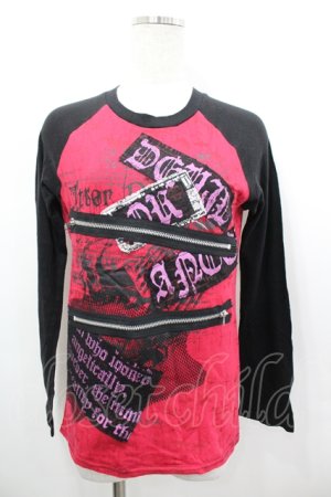 画像: h.NAOTO / ラグランZIPカスタムTシャツ  ブラック×レッド I-26-04-06-013-0-TS-SA-ZI