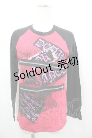 画像: h.NAOTO / ラグランZIPカスタムTシャツ  ブラック×レッド I-26-04-06-013-0-TS-SA-ZI