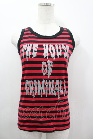 画像: PEACE NOW / ボーダー&メッセージptタンクトップ M レッド×ブラック I-26-04-06-015-PU-TO-SA-ZI