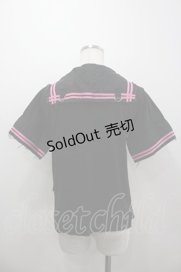 画像4: SEX POT ReVeNGe / セーラー襟Tシャツ  ブラック×ピンク I-26-04-06-019-SP-TS-SA-ZI (4)