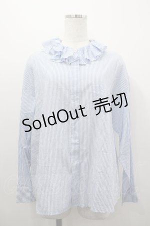 画像: Jane Marple Dans Le Salon / ストライプフリルカラーブラウス M サックス×白 I-26-04-06-003-JM-BL-TE-ZI