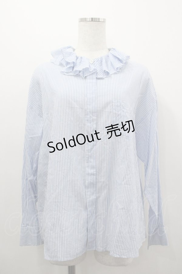 画像1: Jane Marple Dans Le Salon / ストライプフリルカラーブラウス M サックス×白 I-26-04-06-003-JM-BL-TE-ZI (1)