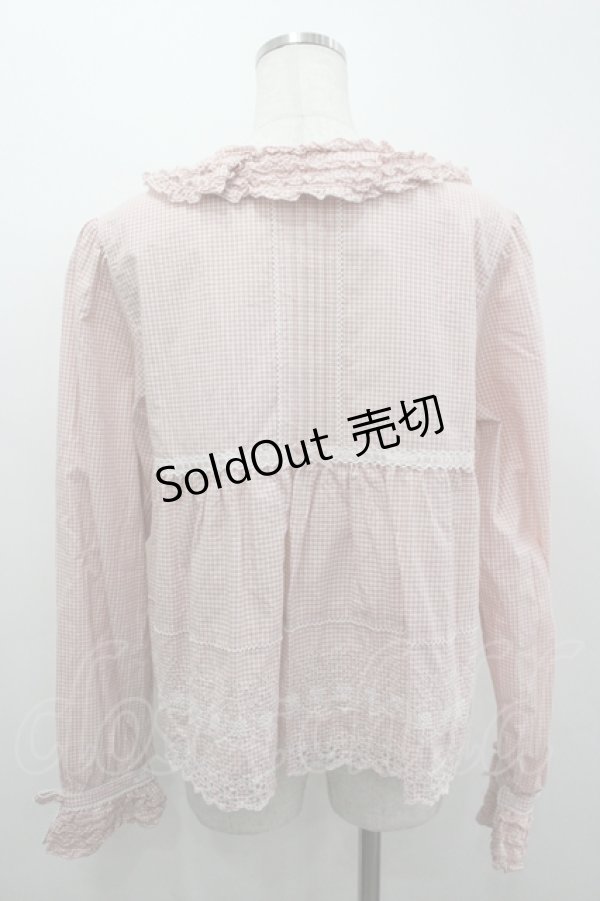画像3: PINK HOUSE / ギンガムチェック裾刺繍ブラウス  ピンクＸ白チェック I-26-04-06-021-LO-BL-SA-ZI (3)