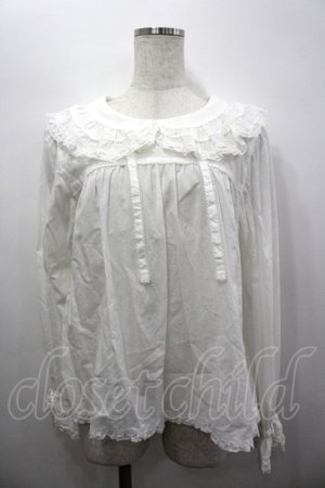 画像: PINK HOUSE / ピコレース使い丸襟プルブラウス  白 I-26-04-06-024-LO-BL-SA-ZI