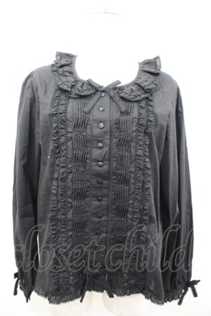 画像: PINK HOUSE / ピンタックフリル長袖ブラウス  黒 I-26-04-06-025-LO-OP-SA-ZI