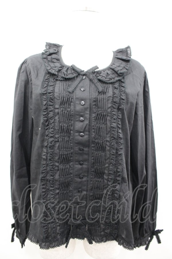 画像1: PINK HOUSE / ピンタックフリル長袖ブラウス  黒 I-26-04-06-025-LO-OP-SA-ZI (1)