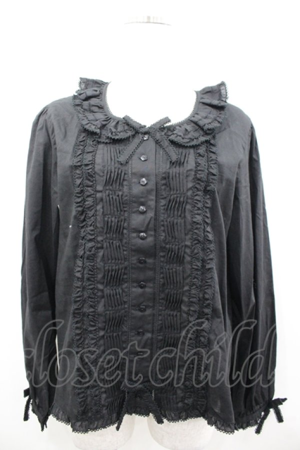 画像2: PINK HOUSE / ピンタックフリル長袖ブラウス  黒 I-26-04-06-025-LO-OP-SA-ZI (2)