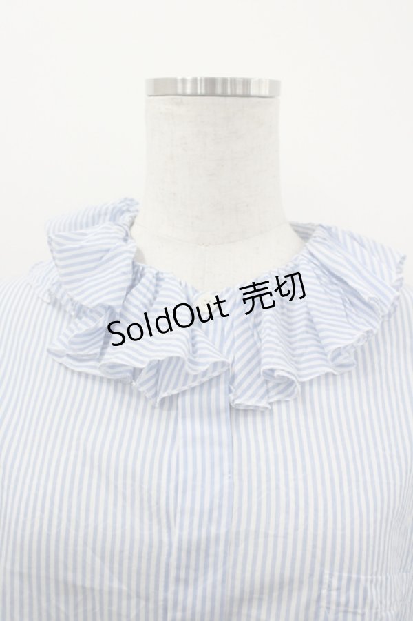 画像3: Jane Marple Dans Le Salon / ストライプフリルカラーブラウス M サックス×白 I-26-04-06-003-JM-BL-TE-ZI (3)