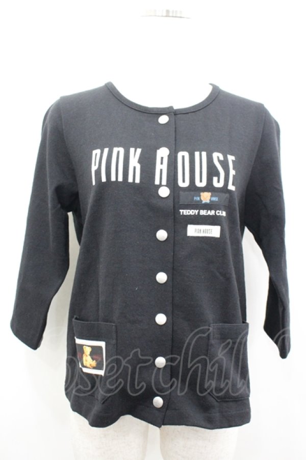 画像1: PINK HOUSE / ロゴネーム使いスナップカーディガン 3(M) 黒 I-26-04-06-028-LO-TO-SA-ZI (1)