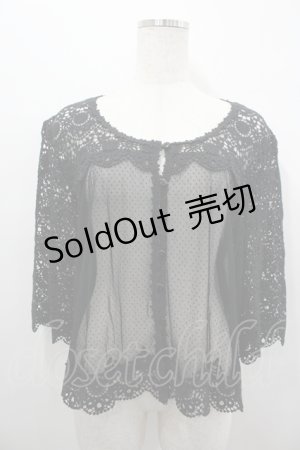 画像: PINK HOUSE / レース&ドットチュール切替カーディガン  黒 I-26-04-06-029-LO-TO-SA-ZI