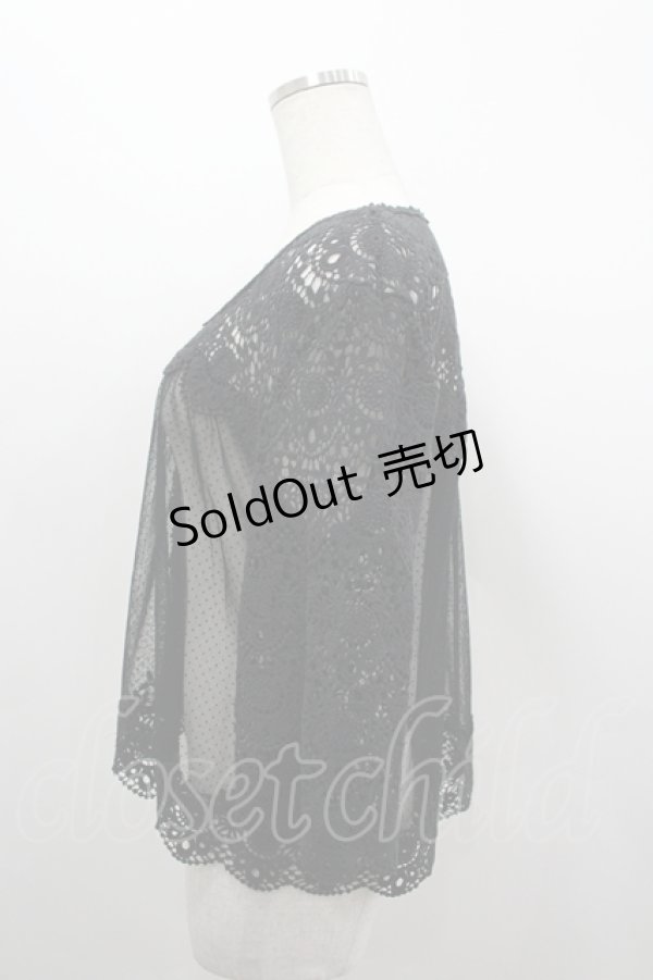 画像2: PINK HOUSE / レース&ドットチュール切替カーディガン  黒 I-26-04-06-029-LO-TO-SA-ZI (2)