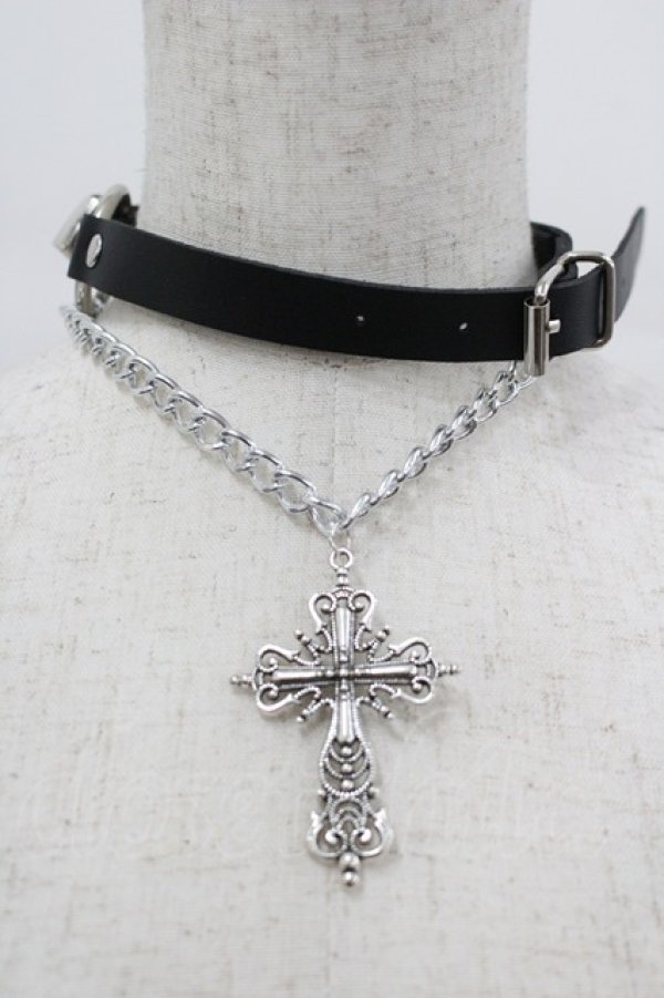 画像1: LOLITAその他(お買取対象外) / クロスチェーンベルトチョーカー  黒Ｘシルバー I-26-04-08-001-LO-AC-SA-ZI (1)