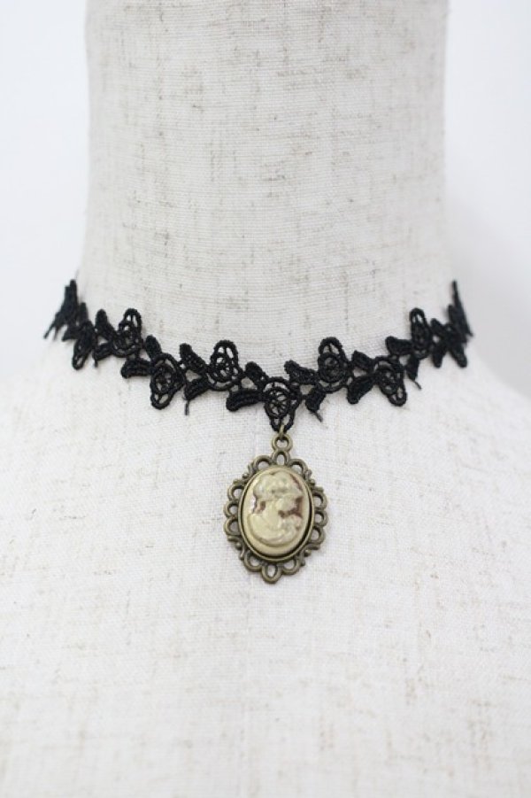 画像1: hiroko tokumine / エマカメオレースチョーカー  黒 I-26-04-08-006-LO-AC-SA-ZI (1)