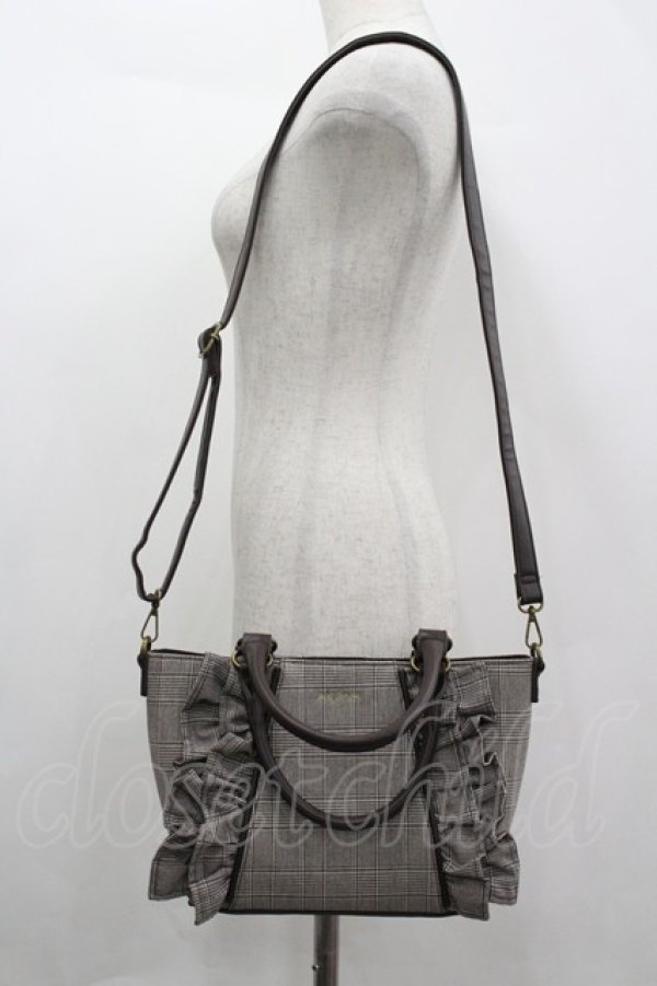 画像1: axes femme / 異素材使いフリルバッグ  ブラウン I-26-04-08-038-AX-BG-TE-ZI (1)