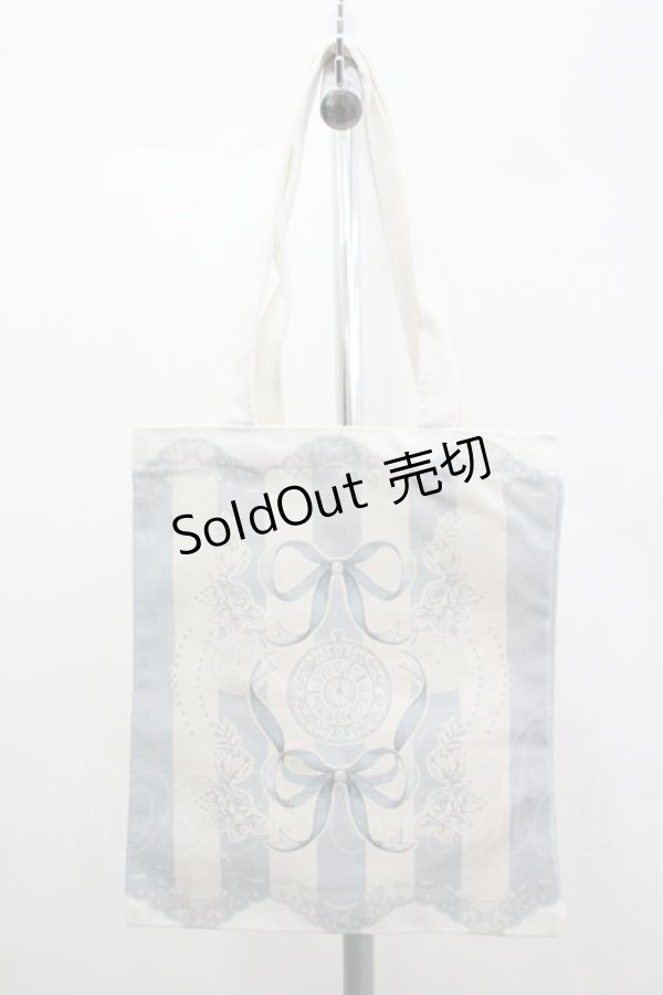画像1: LOLITAその他(お買取対象外) / リボン時計ストライプ柄トートバッグ  サックスＸアイボリー I-26-04-08-041-LO-BG-SA-ZI (1)
