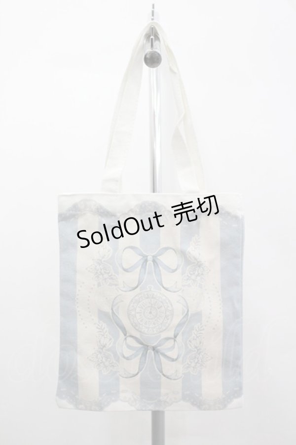 画像2: LOLITAその他(お買取対象外) / リボン時計ストライプ柄トートバッグ  サックスＸアイボリー I-26-04-08-041-LO-BG-SA-ZI (2)