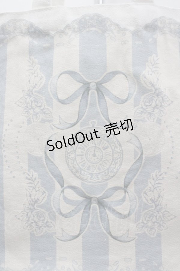 画像4: LOLITAその他(お買取対象外) / リボン時計ストライプ柄トートバッグ  サックスＸアイボリー I-26-04-08-041-LO-BG-SA-ZI (4)