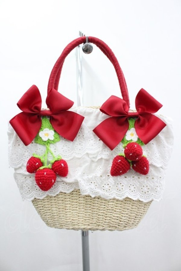 画像1: axes femme kawaii / いちごあみぐるみ付カゴバッグ  赤 I-26-04-08-044-AX-BG-SA-ZI (1)