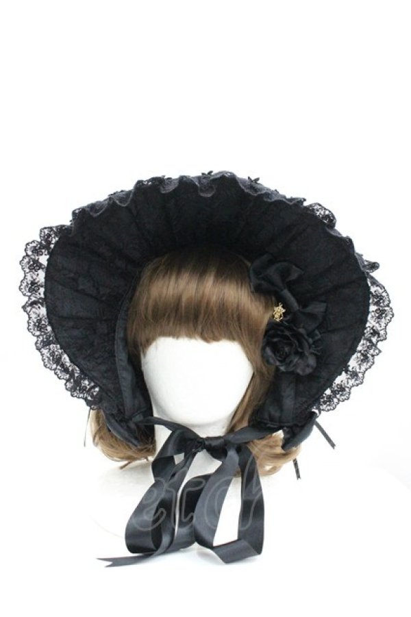 画像1: ALICE and the PIRATES / レースリボン薔薇ハーフボンネット  黒 I-26-04-08-059-PA-AC-SA-ZI (1)