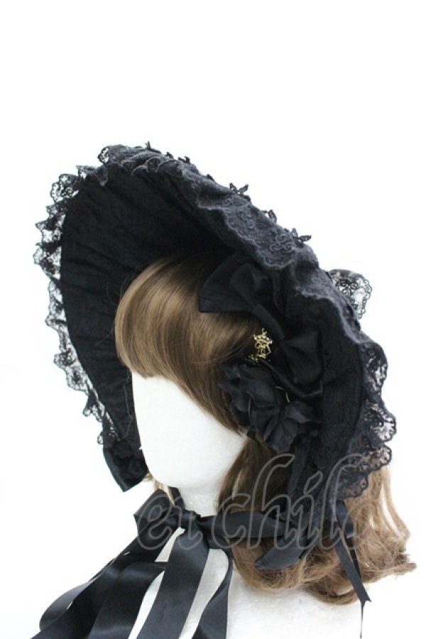 画像2: ALICE and the PIRATES / レースリボン薔薇ハーフボンネット  黒 I-26-04-08-059-PA-AC-SA-ZI (2)