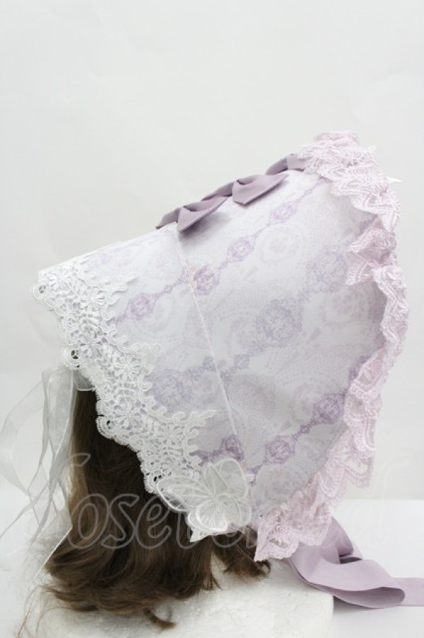 画像4: LOLITAその他(お買取対象外) / レースプリント&リボンハーフボンネットセット  ラベンダー I-26-04-08-061-LO-AC-SA-ZI (4)