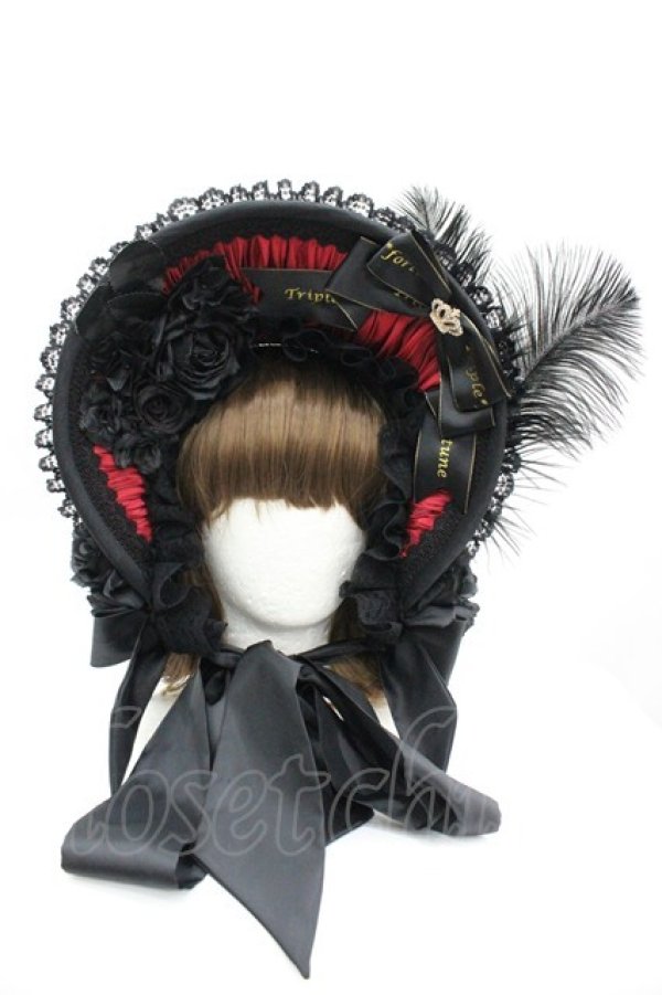 画像1: Triple fortune / ローズリボンボンネット  黒×赤 I-26-04-08-062-EL-AC-TE-ZI (1)