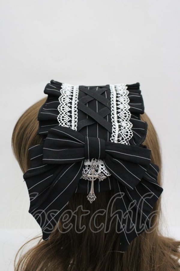 画像2: Chalmiere / ストライプリボンヘッドドレス  黒Ｘ白 I-26-04-08-065-0-AC-SA-ZI (2)