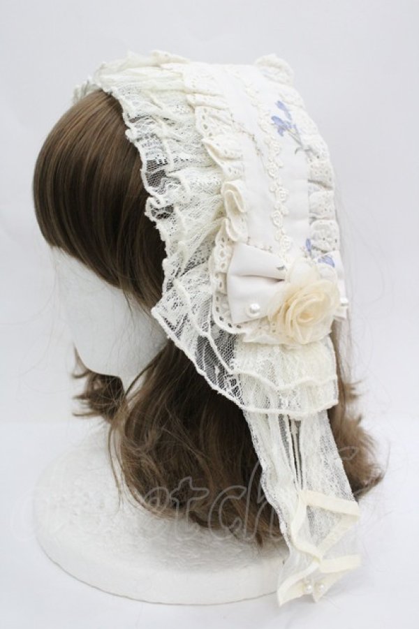 画像1: LOLITAその他(お買取対象外) / フラワープリントリボンヘッドドレス  生成りｘ青 I-26-04-08-068-LO-AC-SA-ZI (1)