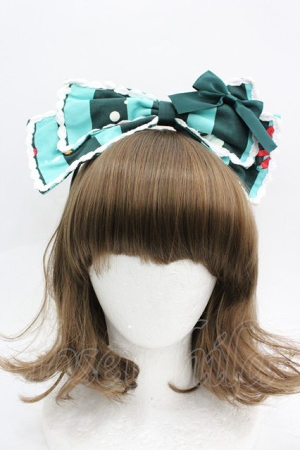 画像1: LOLITAその他(お買取対象外) / プリントリボンカチューシャ  グリーン I-26-04-08-077-LO-AC-SA-ZI (1)