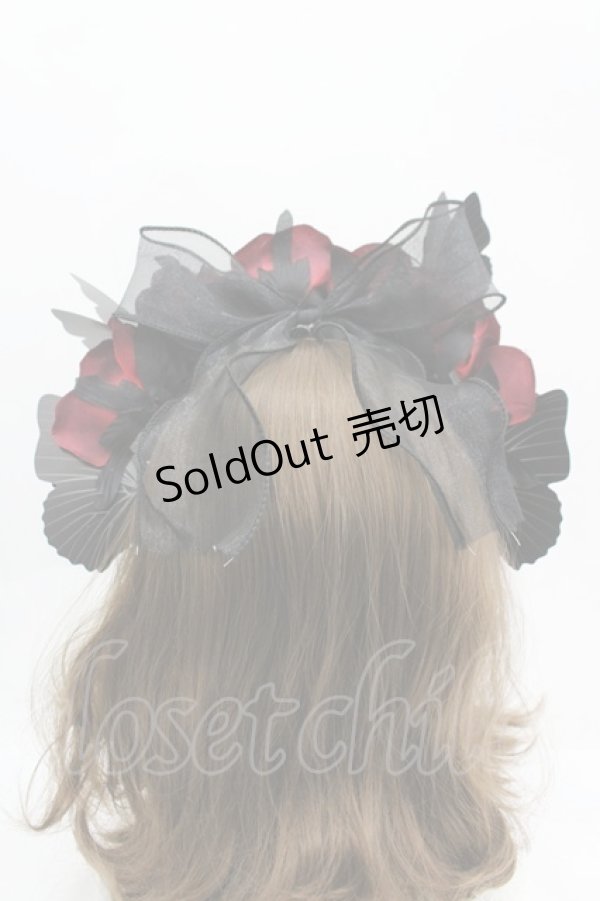 画像2: LOLITAその他(お買取対象外) / ローズ&蝶モチーフカチューシャ  黒Ｘ赤 I-26-04-08-078-LO-ZA-SA-ZI (2)